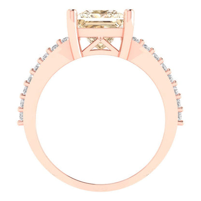 2.48 cttw Natural Morganite Solitaire with Zirconia Simulated Diamond Accents Engagement Ring - Solid Gold (Princess Cut,7.0mm)