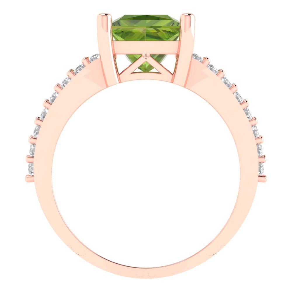 2.48 cttw Natural Peridot Solitaire with Zirconia Simulated Diamond Accents Engagement Ring - Solid Gold (Princess Cut,7.0mm)