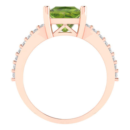 2.48 cttw Natural Peridot Solitaire with Zirconia Simulated Diamond Accents Engagement Ring - Solid Gold (Princess Cut,7.0mm)
