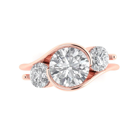 3.5 cttw Zirconia Simulated Diamond Three-Stone Engagement Ring - Solid Rose Gold (VVS1, Round Cut,8.0mm)