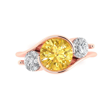 3.5 cttw Zirconia Simulated Yellow Diamond Three-Stone Engagement Ring - Solid Gold (VVS1, Round Cut,8.0mm)