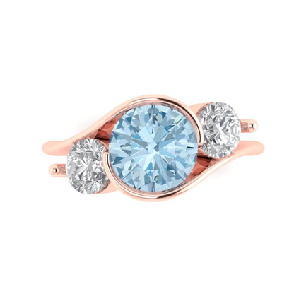 3.5 cttw Natural Sky Blue Topaz Three-Stone Engagement Ring - Solid Gold (Round Cut,8.0mm)
