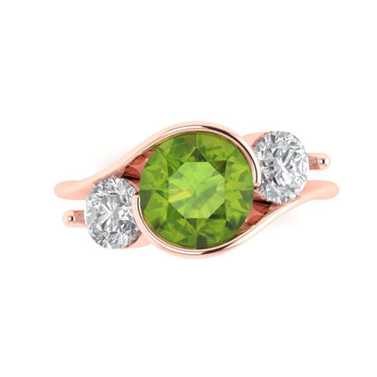 3.5 cttw Natural Peridot Three-Stone Engagement Ring - Solid Gold (Round Cut,8.0mm)