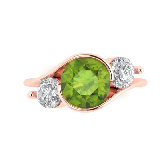 3.5 cttw Natural Peridot Three-Stone Engagement Ring - Solid Rose Gold (VVS1, Round Cut,8.0mm)