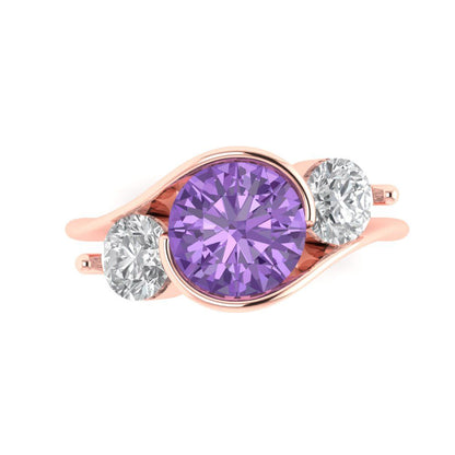 3.5 cttw Simulated Alexandrite Three-Stone Engagement Ring - Solid Rose Gold (VVS1, Round Cut,8.0mm)