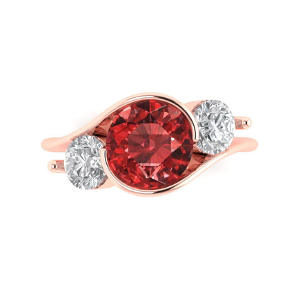 3.5 cttw Natural Garnet Three-Stone Engagement Ring - Solid Gold (Round Cut,8.0mm)