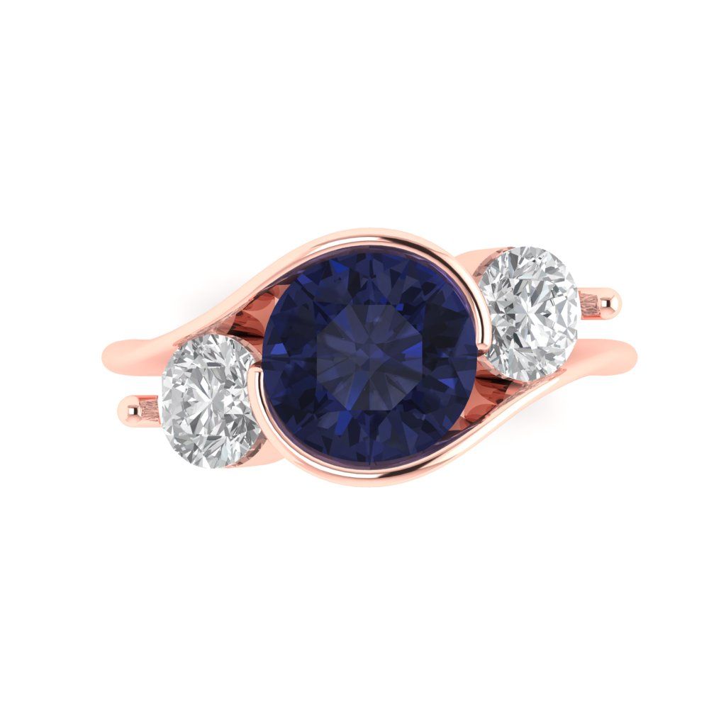 3.5 cttw Simulated Blue Sapphire Three-Stone Engagement Ring - Solid Gold (Round Cut,8.0mm)