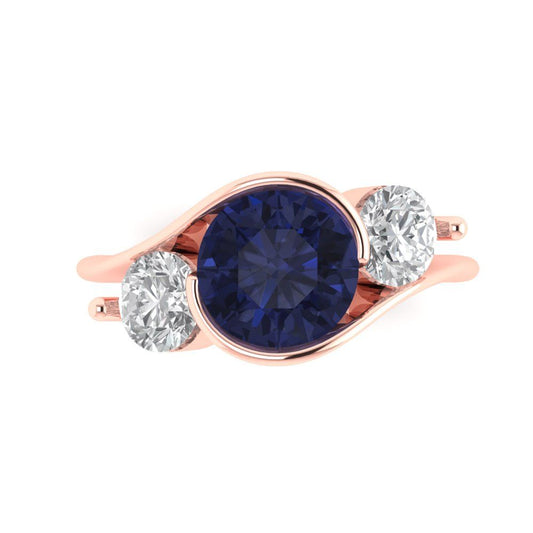 3.5 cttw Simulated Blue Sapphire Three-Stone Engagement Ring - Solid Rose Gold (VVS1, Round Cut,8.0mm)