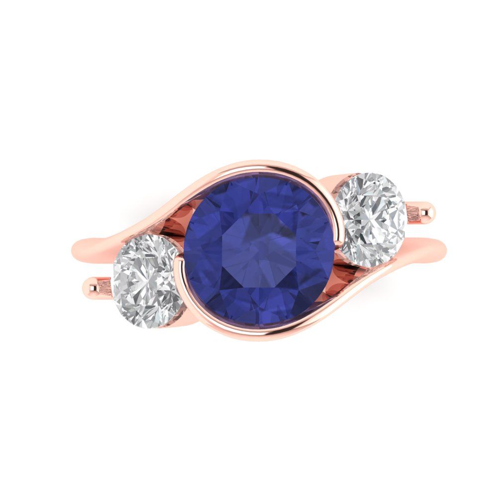 3.5 cttw Simulated Tanzanite Three-Stone Engagement Ring - Solid Gold (Round Cut,8.0mm)