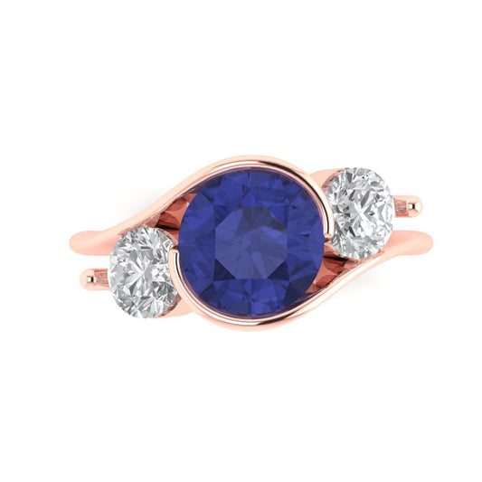 3.5 cttw Simulated Tanzanite Three-Stone Engagement Ring - Solid Rose Gold (VVS1, Round Cut,8.0mm)