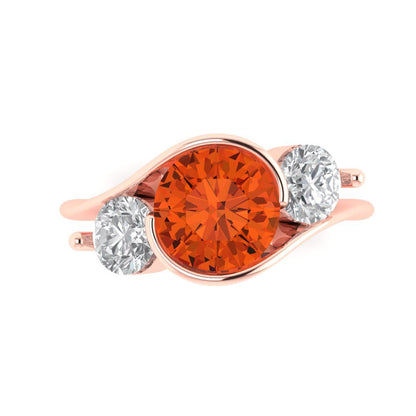 3.5 cttw Zirconia Simulated Red Diamond Three-Stone Engagement Ring - Solid Rose Gold (VVS1, Round Cut,8.0mm)