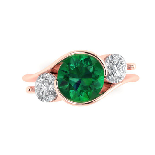 3.5 cttw Simulated Emerald Three-Stone Engagement Ring - Solid Rose Gold (VVS1, Round Cut,8.0mm)