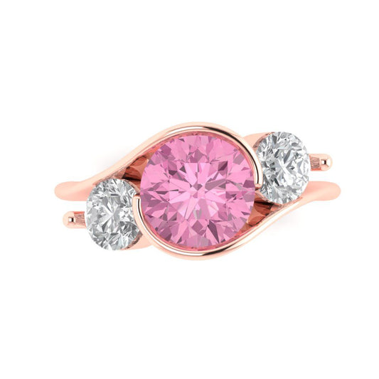 3.5 cttw Zirconia Simulated Pink Diamond Three-Stone Engagement Ring - Solid Rose Gold (VVS1, Round Cut,8.0mm)