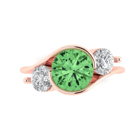 3.5 cttw Zirconia Simulated Green Diamond Three-Stone Engagement Ring - Solid Rose Gold (VVS1, Round Cut,8.0mm)