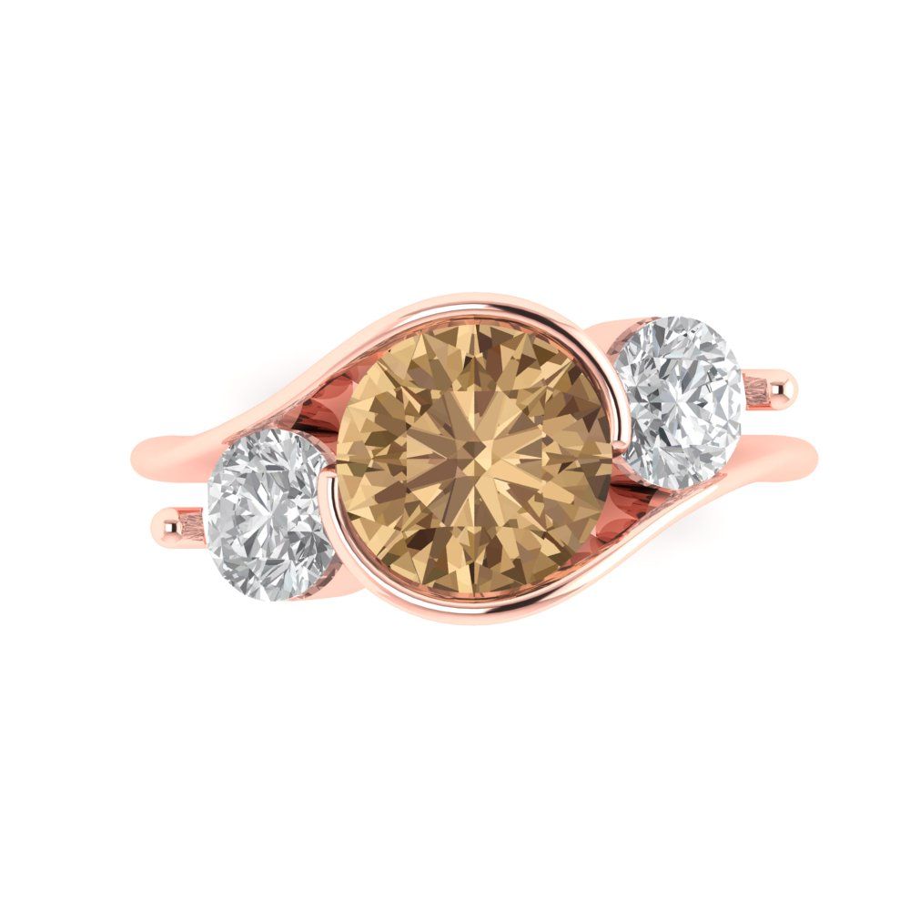 3.5 cttw Zirconia Simulated Champagne Diamond Three-Stone Engagement Ring - Solid Rose Gold (VVS1, Round Cut,8.0mm)