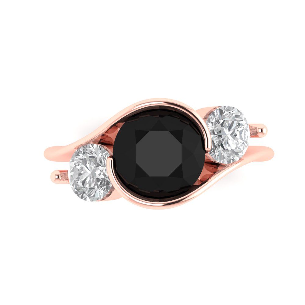 3.5 cttw Natural Onyx Three-Stone Engagement Ring - Solid Rose Gold (VVS1, Round Cut,8.0mm)