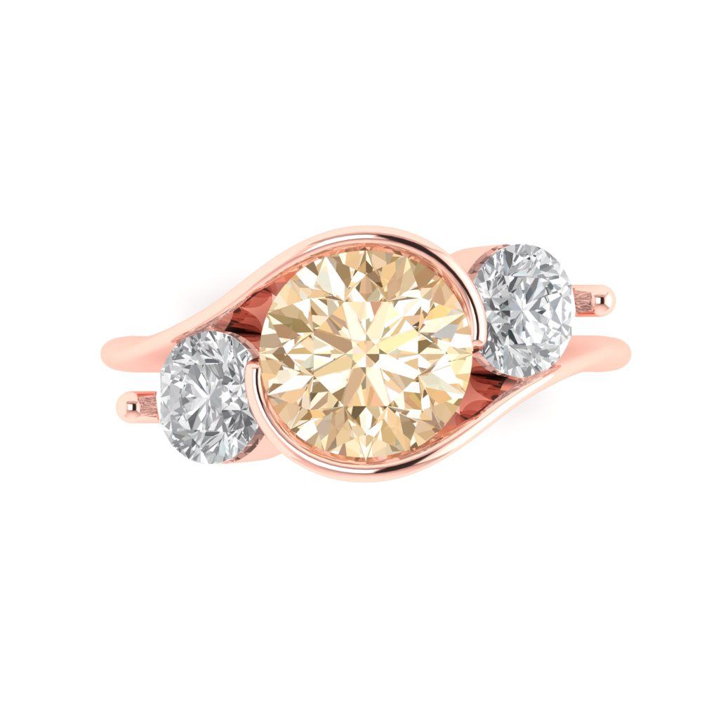 3.5 cttw Natural Morganite Three-Stone Engagement Ring - Solid Gold (Round Cut,8.0mm)