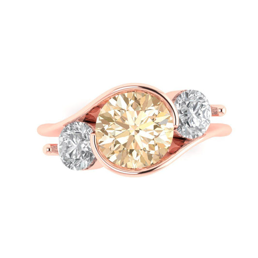 3.5 cttw Natural Morganite Three-Stone Engagement Ring - Solid Rose Gold (VVS1, Round Cut,8.0mm)