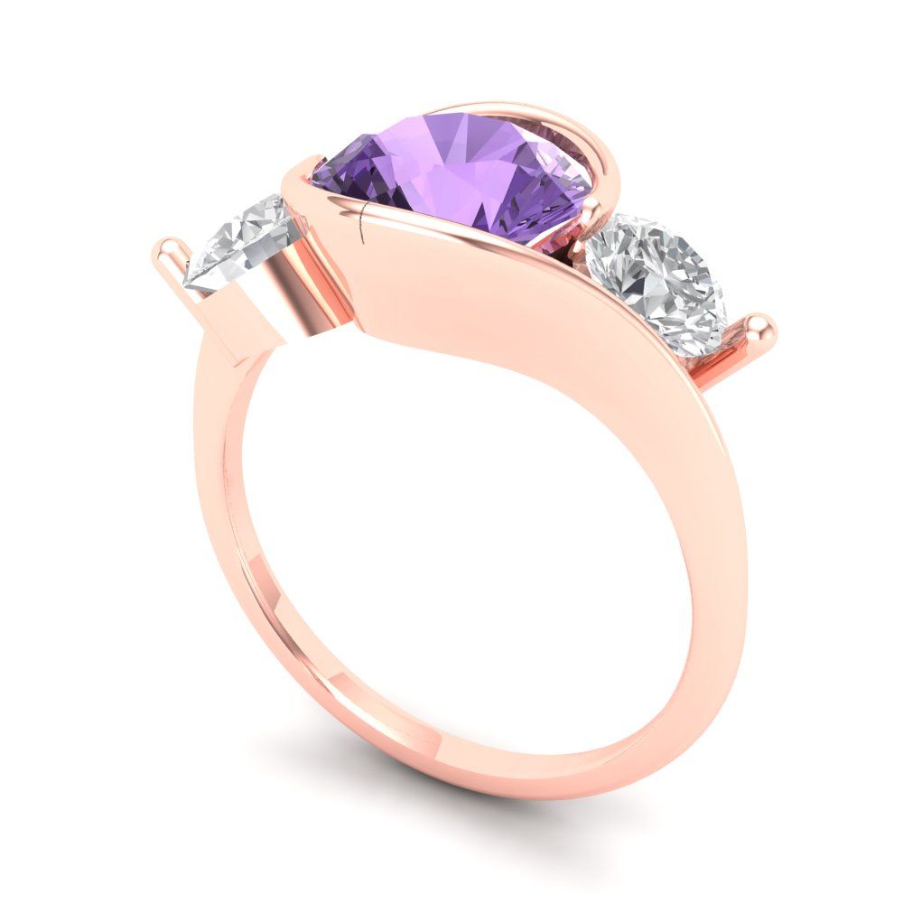 3.5 cttw Simulated Alexandrite Three-Stone Engagement Ring - Solid Rose Gold (VVS1, Round Cut,8.0mm)