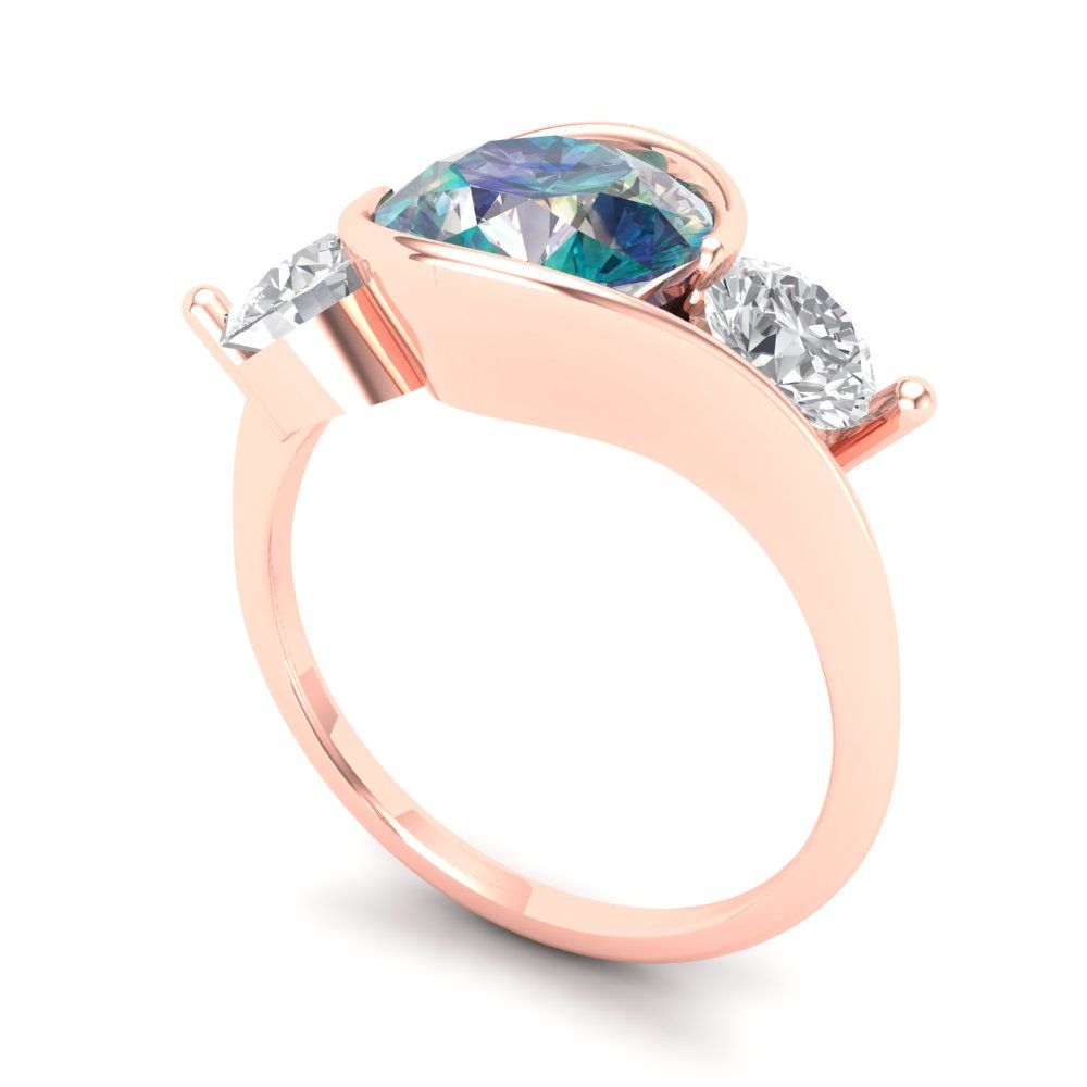 3.5 cttw Blue Moissanite Three-Stone Engagement Ring - Solid Gold (Round Cut,8.0mm)