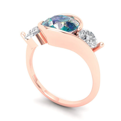 3.5 cttw Blue Moissanite Three-Stone Engagement Ring - Solid Gold (Round Cut,8.0mm)