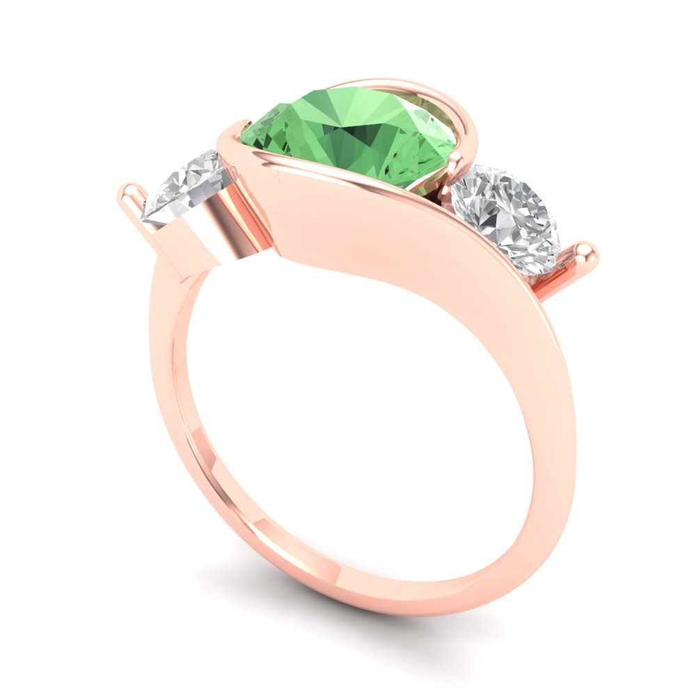 3.5 cttw Zirconia Simulated Green Diamond Three-Stone Engagement Ring - Solid Gold (VVS1, Round Cut,8.0mm)