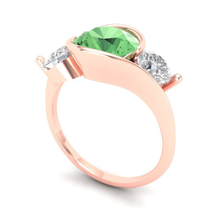 3.5 cttw Zirconia Simulated Green Diamond Three-Stone Engagement Ring - Solid Gold (VVS1, Round Cut,8.0mm)