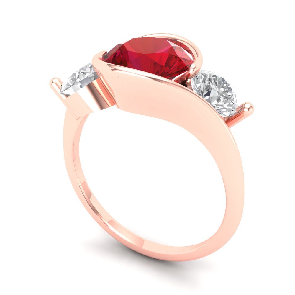 3.5 cttw Simulated Ruby Three-Stone Engagement Ring - Solid Rose Gold (VVS1, Round Cut,8.0mm)