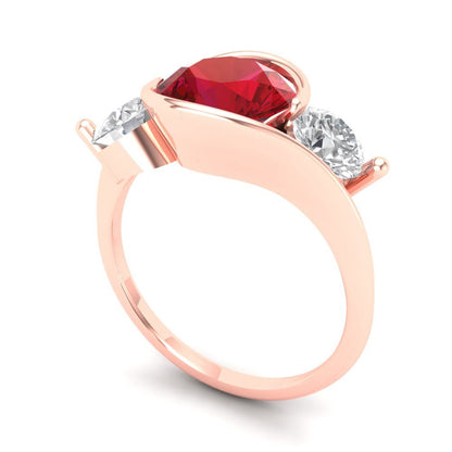 3.5 cttw Simulated Ruby Three-Stone Engagement Ring - Solid Rose Gold (VVS1, Round Cut,8.0mm)