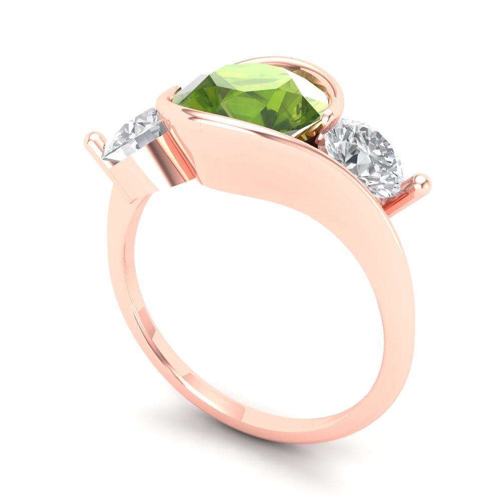 3.5 cttw Natural Peridot Three-Stone Engagement Ring - Solid Gold (Round Cut,8.0mm)