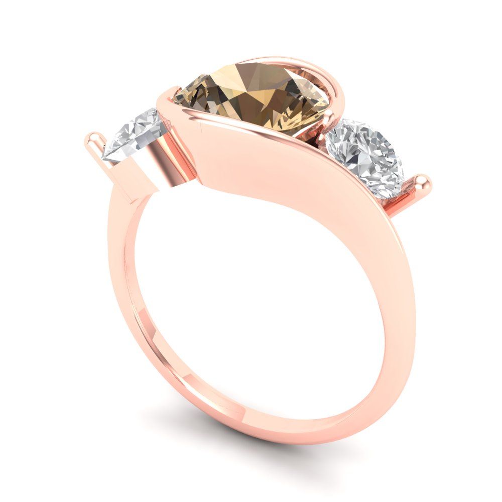 3.5 cttw Zirconia Simulated Champagne Diamond Three-Stone Engagement Ring - Solid Rose Gold (VVS1, Round Cut,8.0mm)