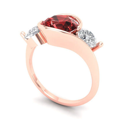 3.5 cttw Natural Garnet Three-Stone Engagement Ring - Solid Gold (Round Cut,8.0mm)