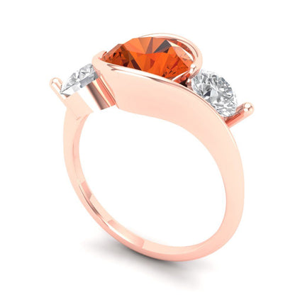 3.5 cttw Zirconia Simulated Red Diamond Three-Stone Engagement Ring - Solid Rose Gold (VVS1, Round Cut,8.0mm)