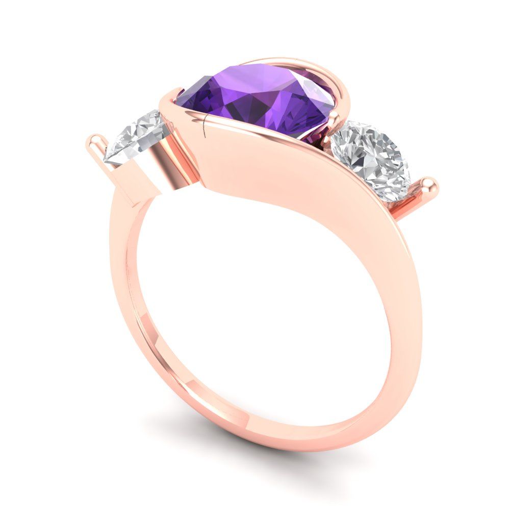 3.5 cttw Natural Amethyst Three-Stone Engagement Ring - Solid Gold (Round Cut,8.0mm)