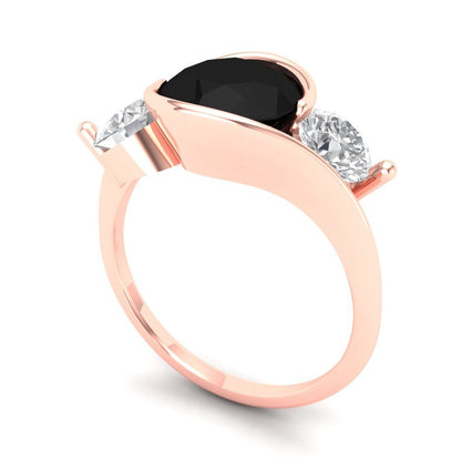 3.5 cttw Natural Onyx Three-Stone Engagement Ring - Solid Rose Gold (VVS1, Round Cut,8.0mm)