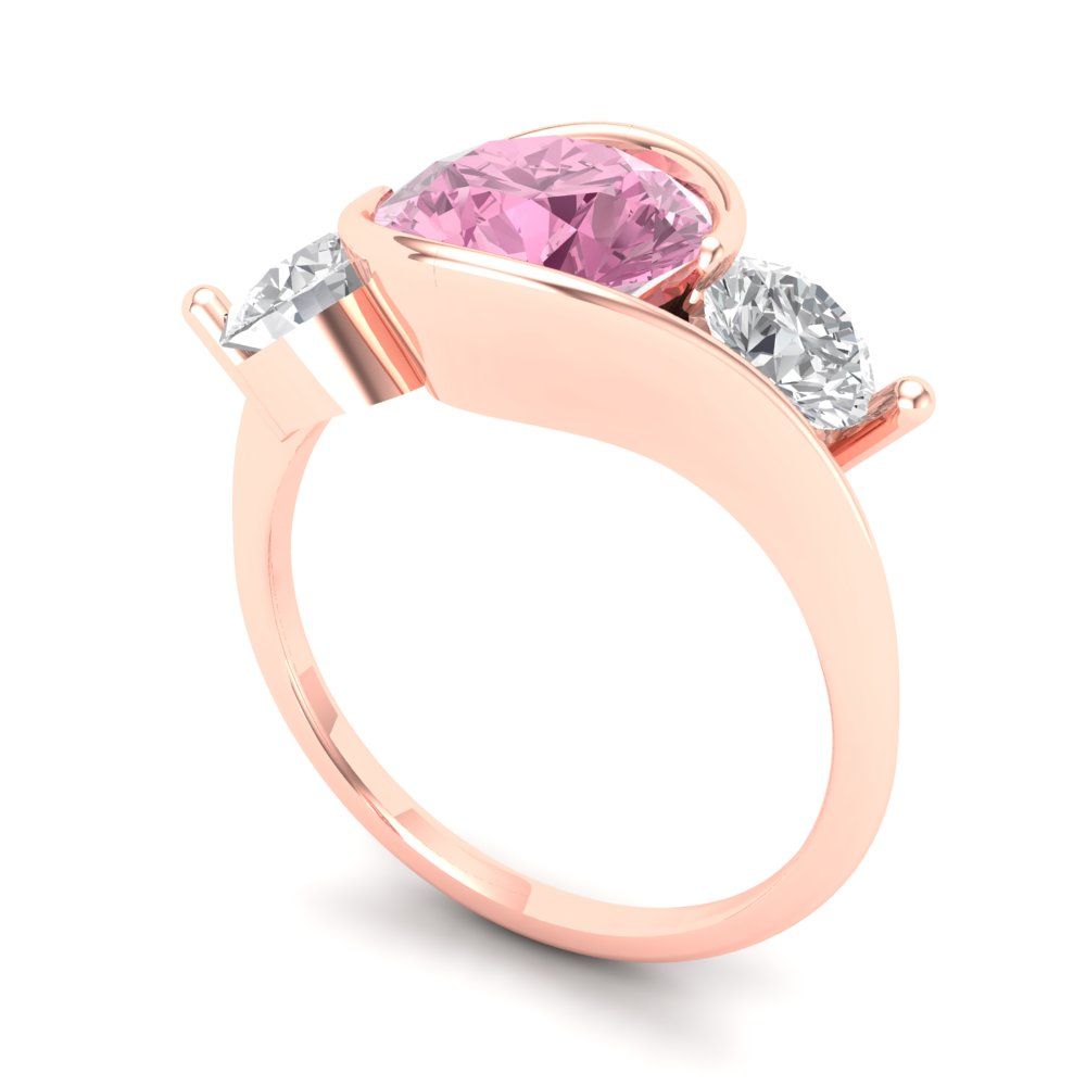 3.5 cttw Zirconia Simulated Pink Diamond Three-Stone Engagement Ring - Solid Gold (VVS1, Round Cut,8.0mm)