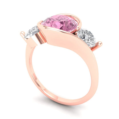 3.5 cttw Zirconia Simulated Pink Diamond Three-Stone Engagement Ring - Solid Gold (VVS1, Round Cut,8.0mm)
