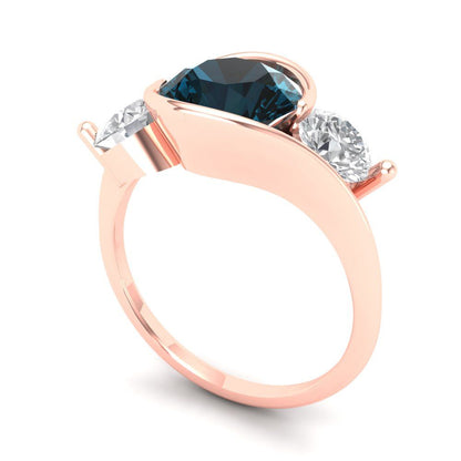 3.5 cttw Natural London Blue Topaz Three-Stone Engagement Ring - Solid Gold (Round Cut,8.0mm)