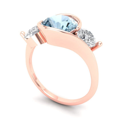 3.5 cttw Zirconia Simulated Blue Diamond Three-Stone Engagement Ring - Solid Gold (VVS1, Round Cut,8.0mm)