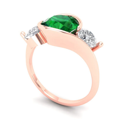3.5 cttw Simulated Emerald Three-Stone Engagement Ring - Solid Rose Gold (VVS1, Round Cut,8.0mm)