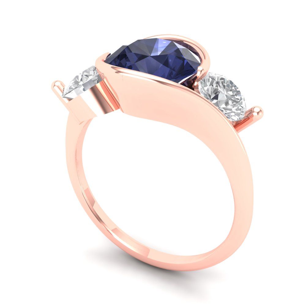 3.5 cttw Simulated Blue Sapphire Three-Stone Engagement Ring - Solid Gold (Round Cut,8.0mm)