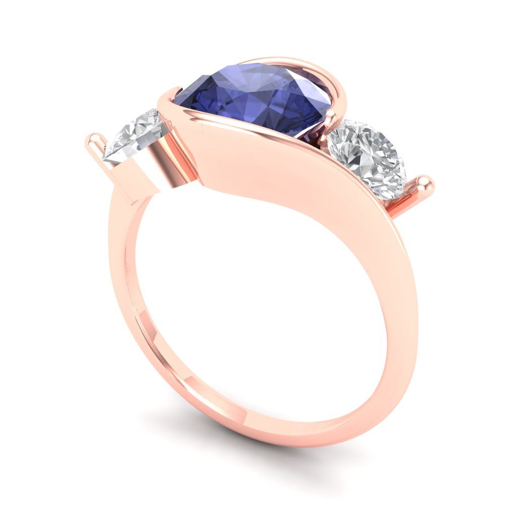 3.5 cttw Simulated Tanzanite Three-Stone Engagement Ring - Solid Gold (Round Cut,8.0mm)