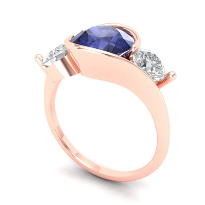 3.5 cttw Simulated Tanzanite Three-Stone Engagement Ring - Solid Gold (Round Cut,8.0mm)