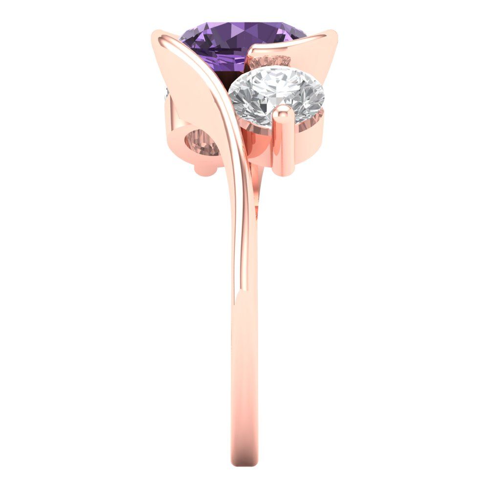 3.5 cttw Simulated Alexandrite Three-Stone Engagement Ring - Solid Rose Gold (VVS1, Round Cut,8.0mm)