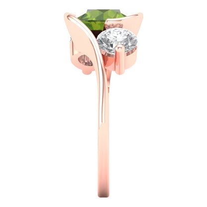 3.5 cttw Natural Peridot Three-Stone Engagement Ring - Solid Gold (Round Cut,8.0mm)