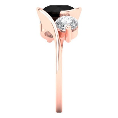 3.5 cttw Natural Onyx Three-Stone Engagement Ring - Solid Rose Gold (VVS1, Round Cut,8.0mm)