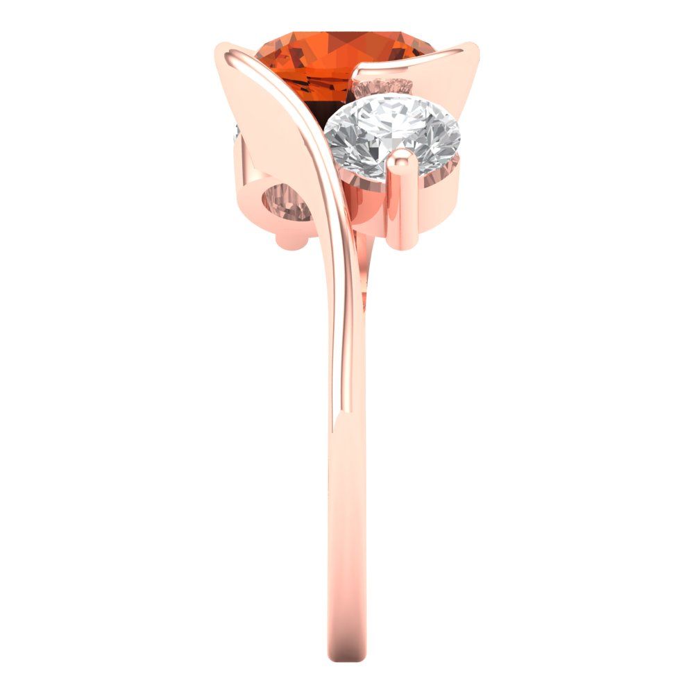 3.5 cttw Zirconia Simulated Red Diamond Three-Stone Engagement Ring - Solid Rose Gold (VVS1, Round Cut,8.0mm)