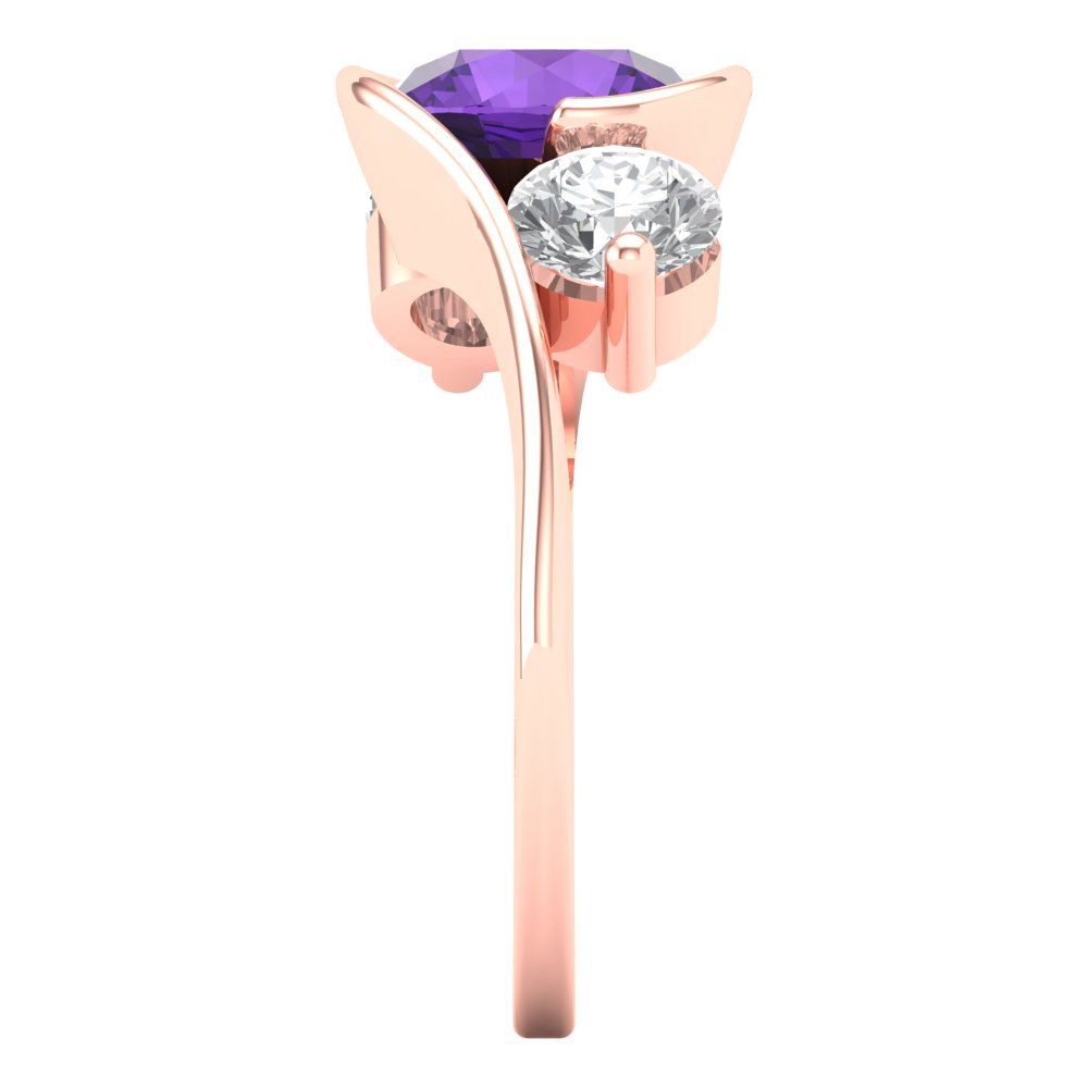 3.5 cttw Natural Amethyst Three-Stone Engagement Ring - Solid Gold (Round Cut,8.0mm)