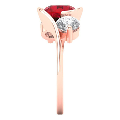 3.5 cttw Simulated Ruby Three-Stone Engagement Ring - Solid Rose Gold (VVS1, Round Cut,8.0mm)