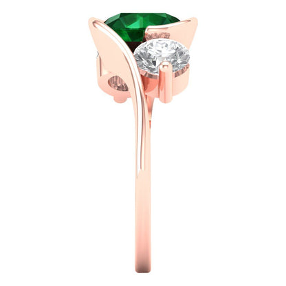 3.5 cttw Simulated Emerald Three-Stone Engagement Ring - Solid Rose Gold (VVS1, Round Cut,8.0mm)